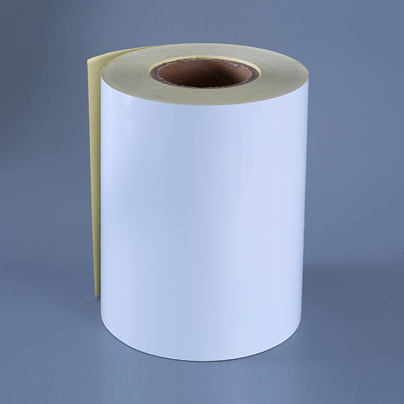 50-milimetrowa błyszcząca biała folia poliestrowa Etykieta samoprzylepna z usuwalnym klejem Odporna na alkohol i wysoką temperaturę